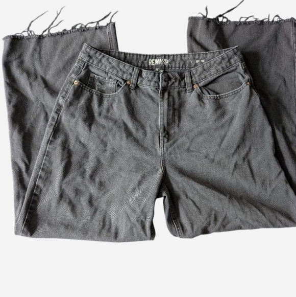 Black Distressed High Rise Wide Leg Raw Cut Rewash Jeans 31x28 Grunge Neutral - Picture 2 of 13